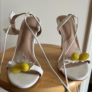 New York & Company White Heels with Yellow Embellishments